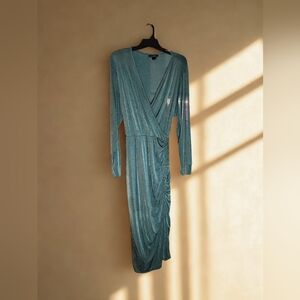 Ashley Stewart Teal Long Sleeve Dress